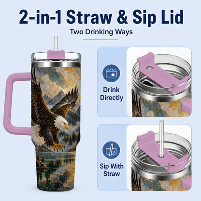 #pl[40oz|Pink] Bald Eagle Tumbler, 40oz Stainless Steel Tumbler with Forest Lake Art