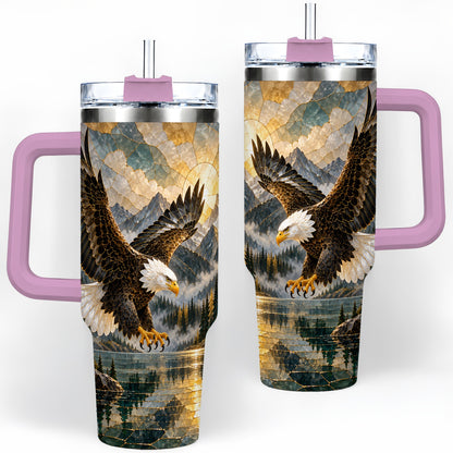 #pl[40oz|Pink] Bald Eagle Tumbler, 40oz Stainless Steel Tumbler with Forest Lake Art
