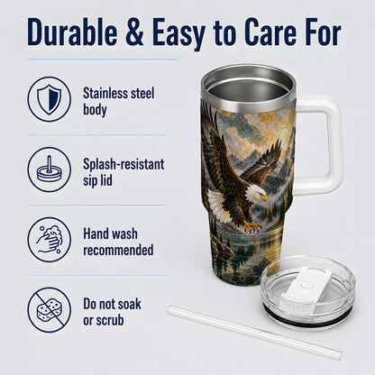 Bald Eagle Tumbler, 40oz Stainless Steel Tumbler with Forest Lake Art