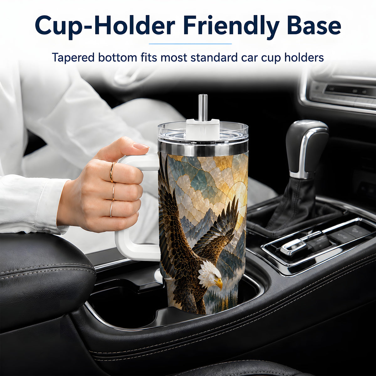 Bald Eagle Tumbler, 40oz Stainless Steel Tumbler with Forest Lake Art