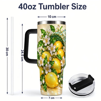 #pl[40oz|Black] Lemon Blossom Tumbler, 40oz Stainless Steel Tumbler with Basket Floral Art