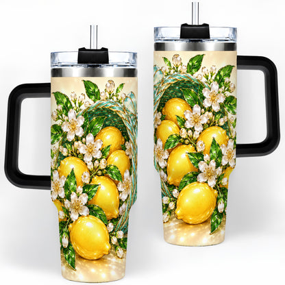 #pl[40oz|Black] Lemon Blossom Tumbler, 40oz Stainless Steel Tumbler with Basket Floral Art