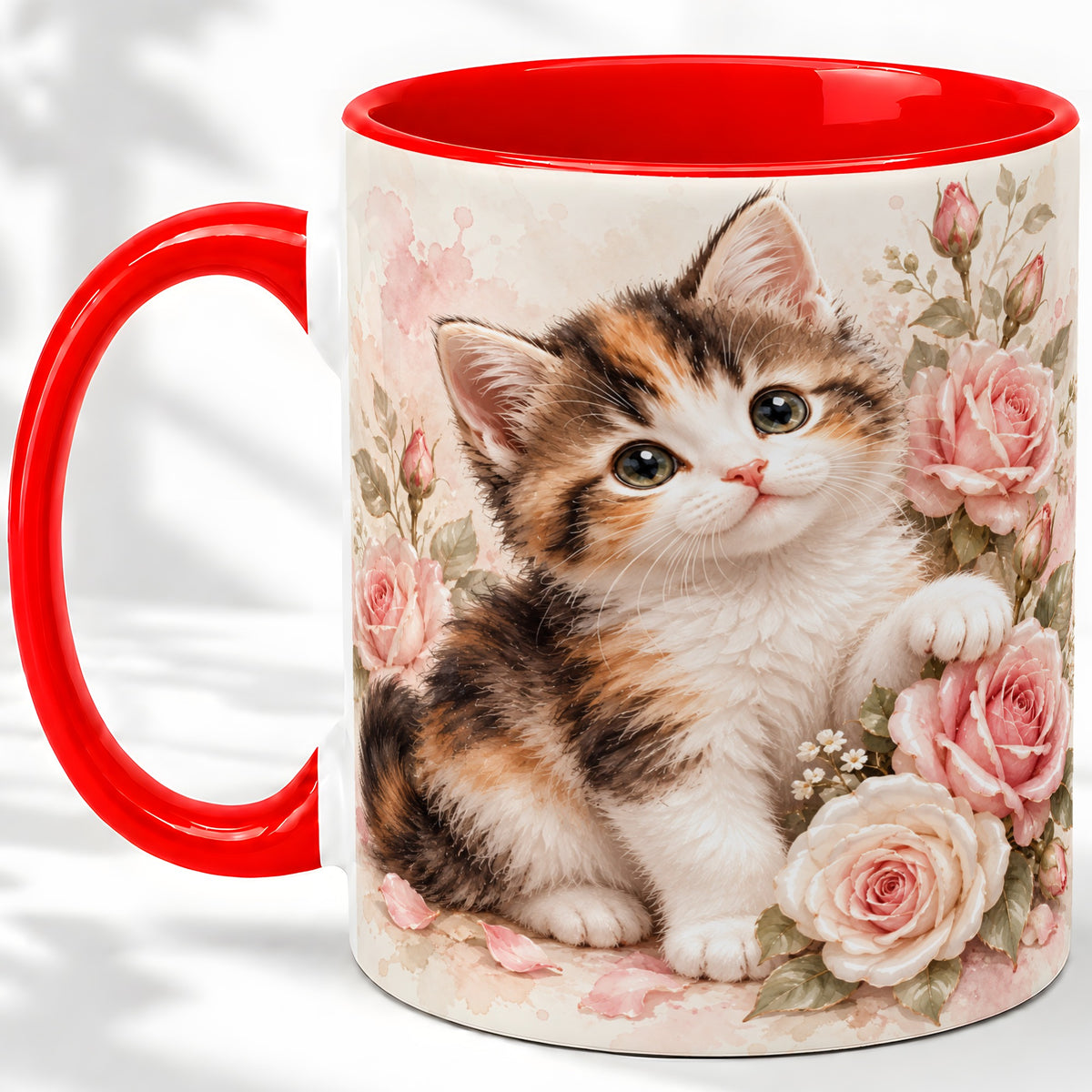 Calico Kitten Roses Ceramic Mug for Cat Lovers