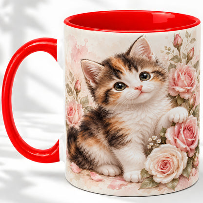 Calico Kitten Roses Ceramic Mug for Cat Lovers