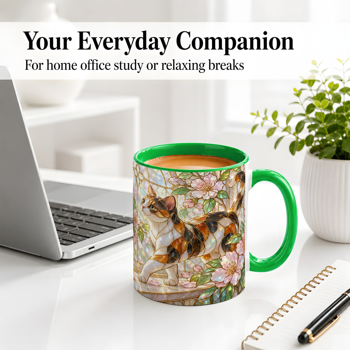 #pl[11oz|Green] Stained Glass Style Cat Ceramic Mug for Cat Lovers