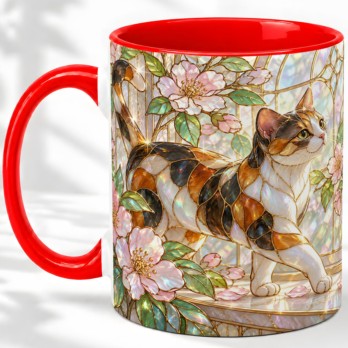 Stained Glass Style Cat Ceramic Mug for Cat Lovers
