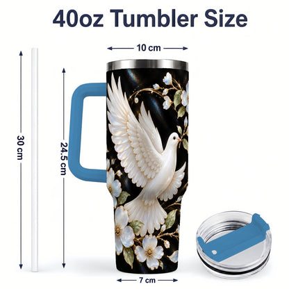 #pl[40oz|Blue] White Dove Floral 40oz Tumbler for Bird Lovers