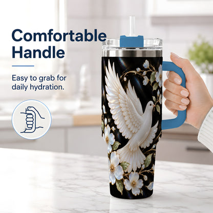 #pl[40oz|Blue] White Dove Floral 40oz Tumbler for Bird Lovers
