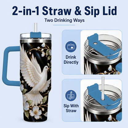 #pl[40oz|Blue] White Dove Floral 40oz Tumbler for Bird Lovers