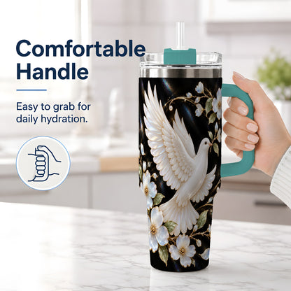 #pl[40oz|Green] White Dove Floral 40oz Tumbler for Bird Lovers