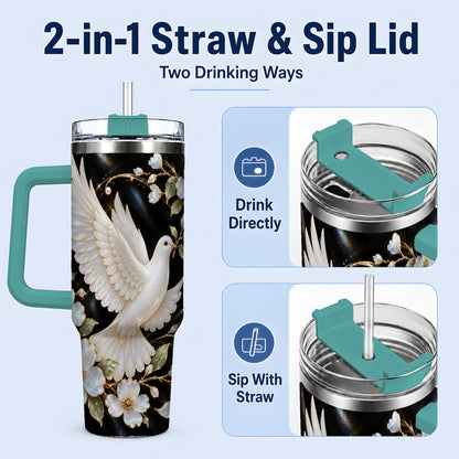 #pl[40oz|Green] White Dove Floral 40oz Tumbler for Bird Lovers