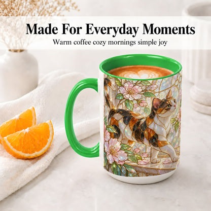 #pl[15oz|Green] Stained Glass Style Cat Ceramic Mug for Cat Lovers