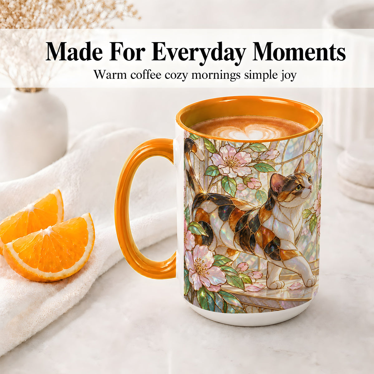 #pl[15oz|Orange] Stained Glass Style Cat Ceramic Mug for Cat Lovers