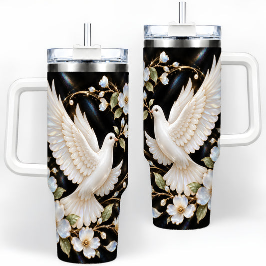 White Dove Floral 40oz Tumbler for Bird Lovers