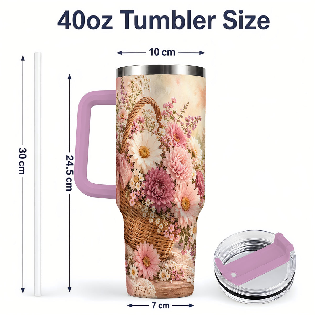 #pl[40oz|Pink] Pink Flower Basket 40oz Tumbler for Flower Lovers
