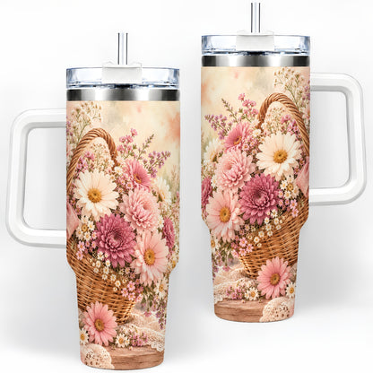 Pink Flower Basket 40oz Tumbler for Flower Lovers