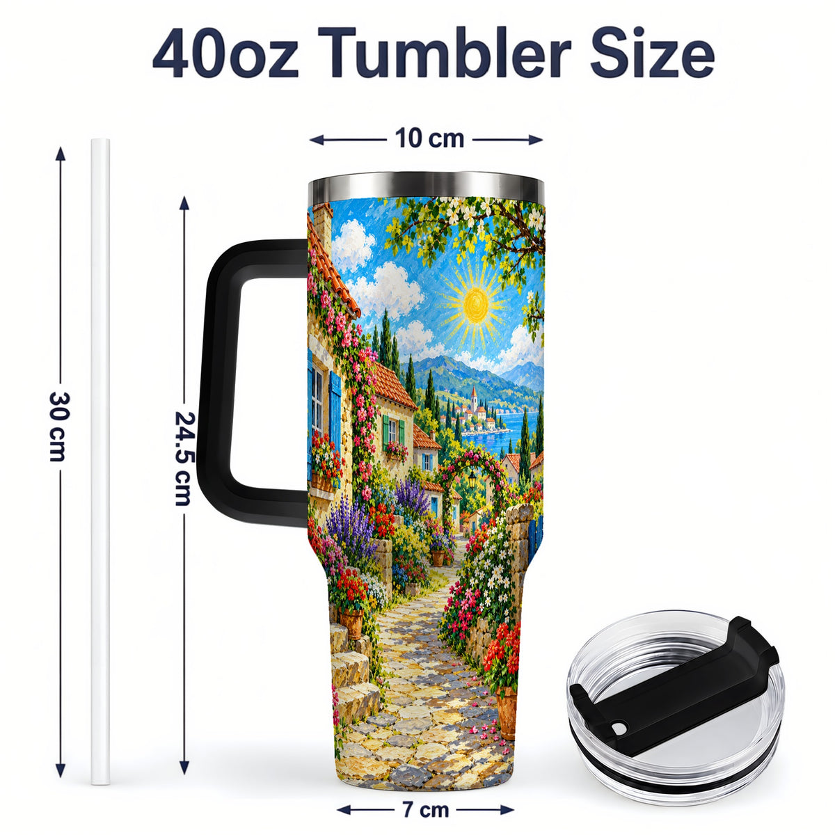 #pl[40oz|Black] Coastal Village Garden 40oz Tumbler for Travel Lovers