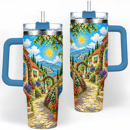 #pl[40oz|Blue] Coastal Village Garden 40oz Tumbler for Travel Lovers