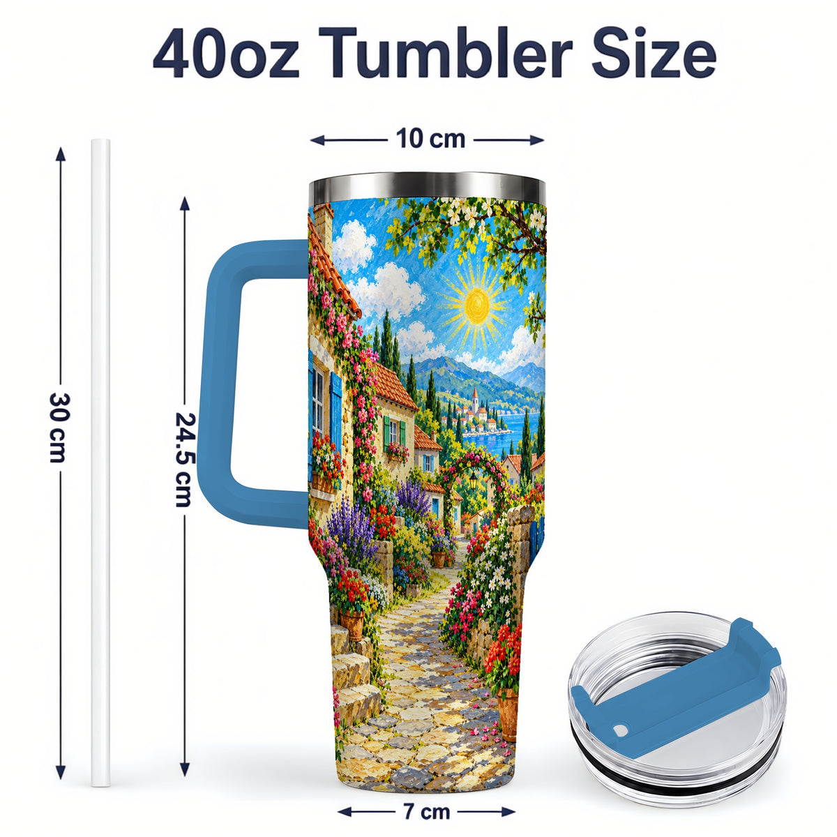 #pl[40oz|Blue] Coastal Village Garden 40oz Tumbler for Travel Lovers