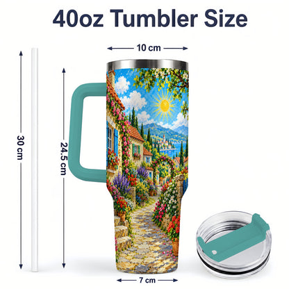 #pl[40oz|Green] Coastal Village Garden 40oz Tumbler for Travel Lovers