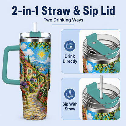 #pl[40oz|Green] Coastal Village Garden 40oz Tumbler for Travel Lovers