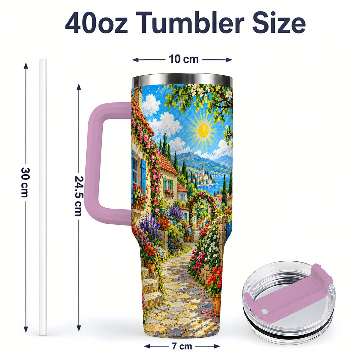 #pl[40oz|Pink] Coastal Village Garden 40oz Tumbler for Travel Lovers