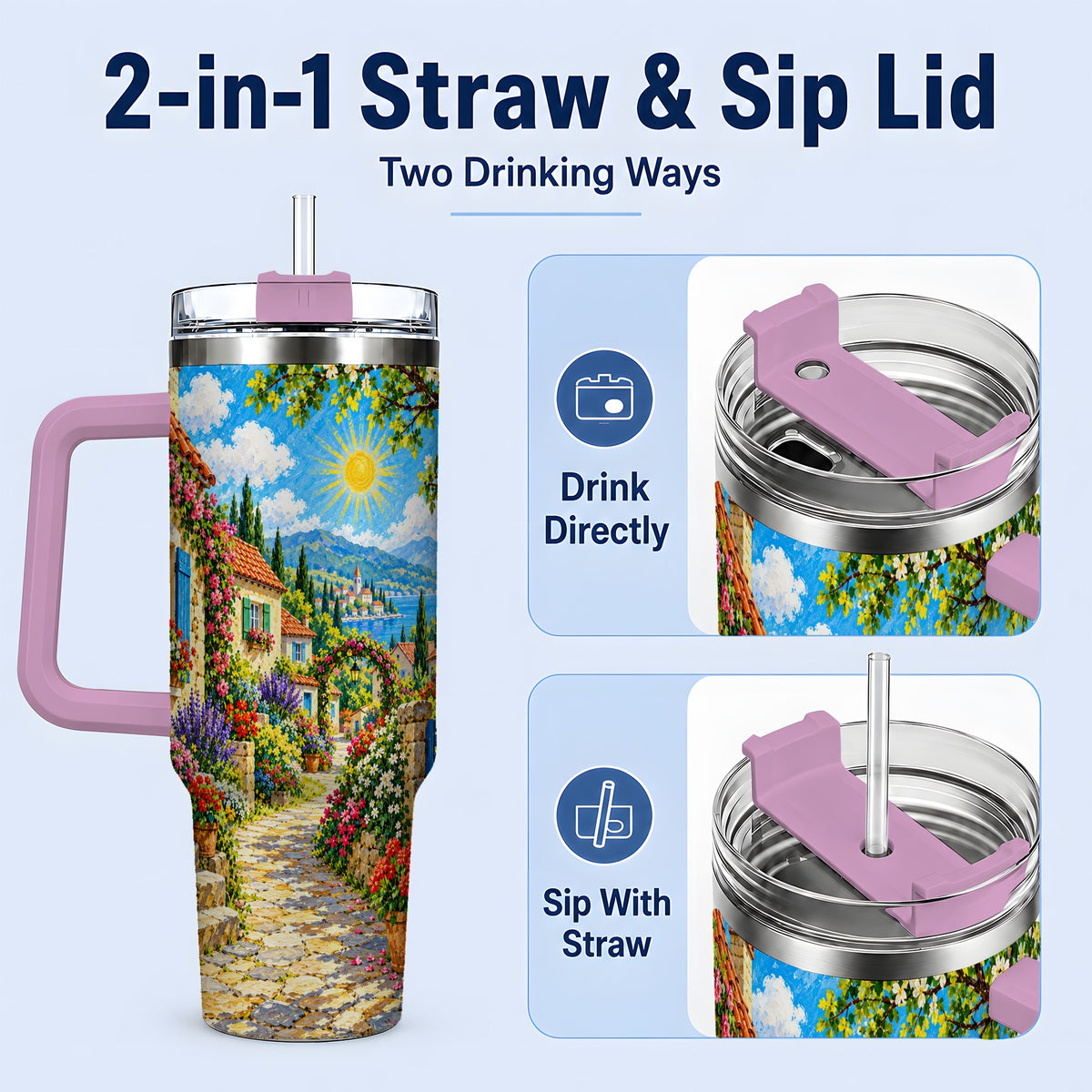 #pl[40oz|Pink] Coastal Village Garden 40oz Tumbler for Travel Lovers