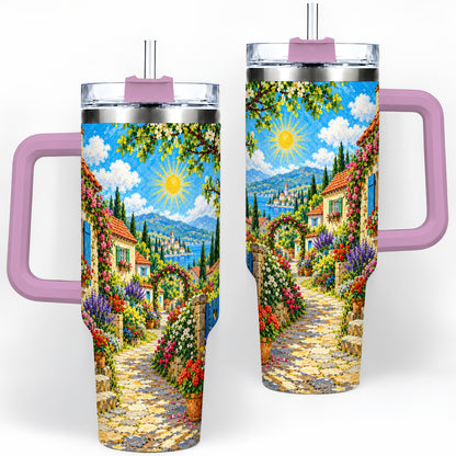 #pl[40oz|Pink] Coastal Village Garden 40oz Tumbler for Travel Lovers