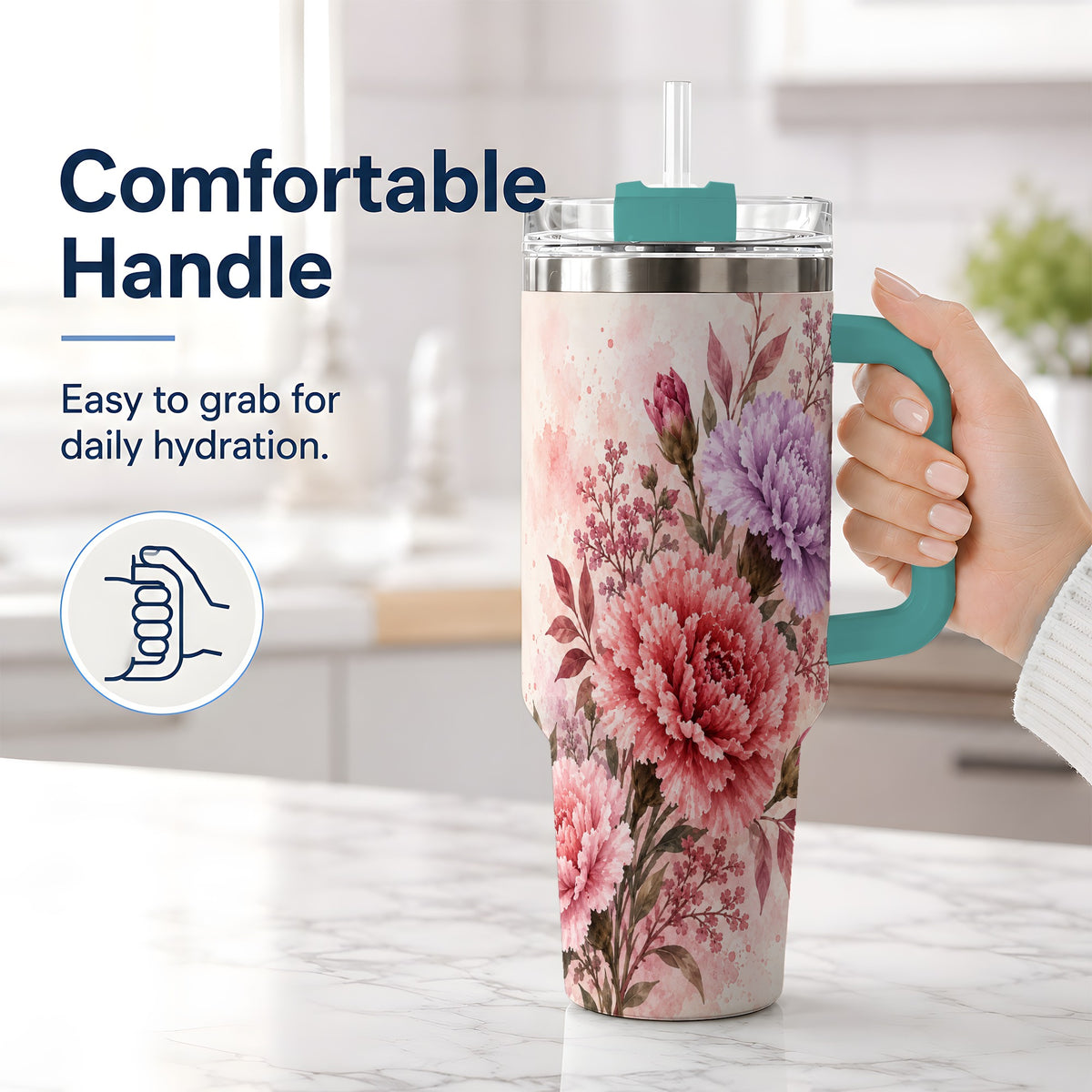 #pl[40oz|Green] Pink Purple Watercolor Floral 40oz Tumbler for Flower Lovers