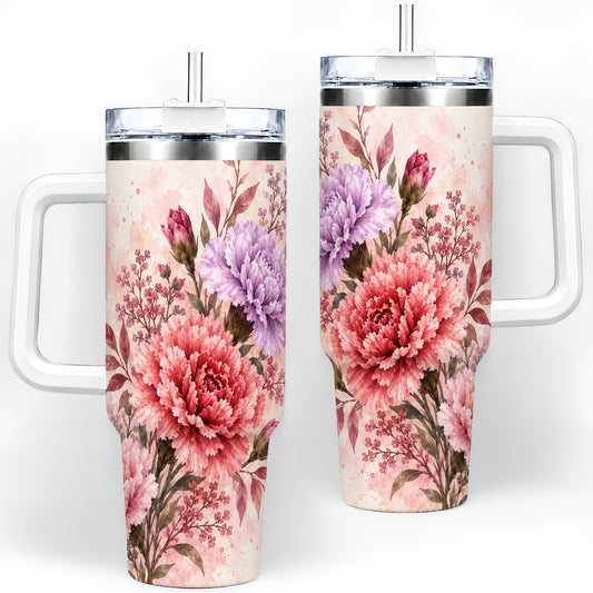 Pink Purple Watercolor Floral 40oz Tumbler for Flower Lovers