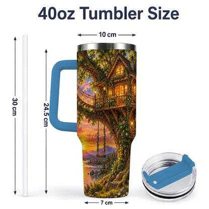 #pl[40oz|Blue] Treehouse Sunset 40oz Tumbler for Nature Lovers