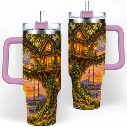 #pl[40oz|Pink] Treehouse Sunset 40oz Tumbler for Nature Lovers