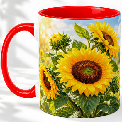 Sunflower Accent Mug, Ceramic Mug with Bright Floral Artwork
