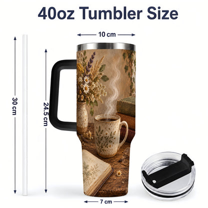 #pl[40oz|Black] Cozy Reading Floral 40oz Tumbler for Book Lovers