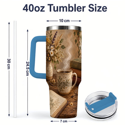 #pl[40oz|Blue] Cozy Reading Floral 40oz Tumbler for Book Lovers