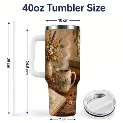 #pl[40oz|White] Cozy Reading Floral 40oz Tumbler for Book Lovers