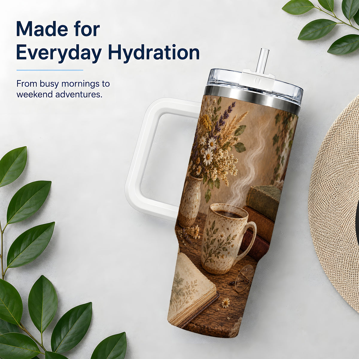 Cozy Reading Floral 40oz Tumbler for Book Lovers