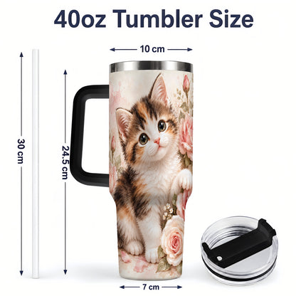 #pl[40oz|Black] Calico Kitten Roses 40oz Tumbler for Cat Lovers