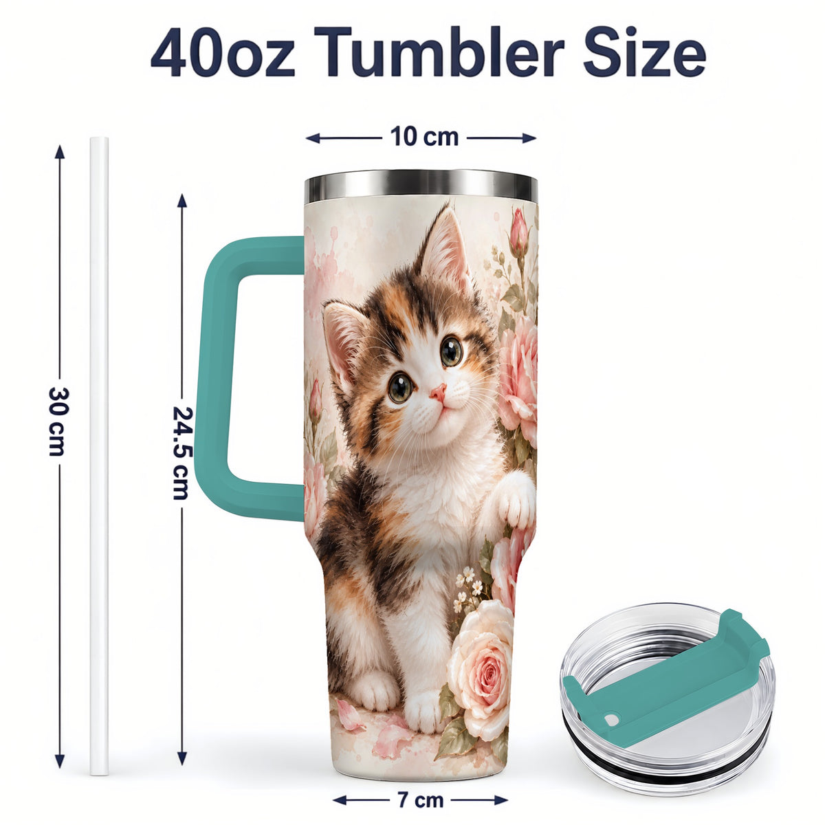 #pl[40oz|Green] Calico Kitten Roses 40oz Tumbler for Cat Lovers