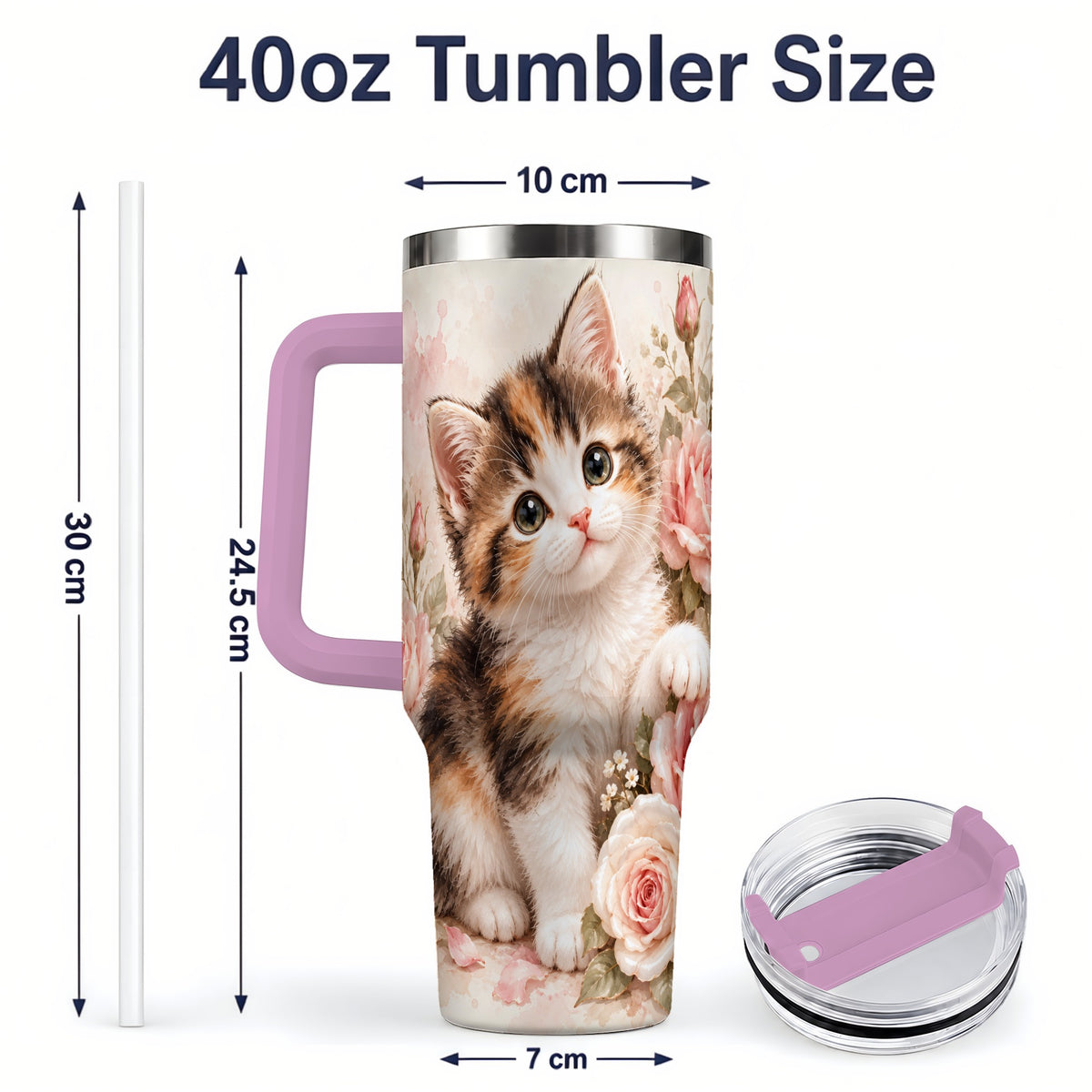 #pl[40oz|Pink] Calico Kitten Roses 40oz Tumbler for Cat Lovers