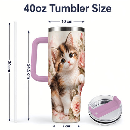 #pl[40oz|Pink] Calico Kitten Roses 40oz Tumbler for Cat Lovers
