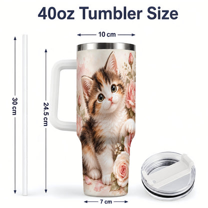 #pl[40oz|White] Calico Kitten Roses 40oz Tumbler for Cat Lovers