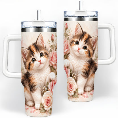 Calico Kitten Roses 40oz Tumbler for Cat Lovers