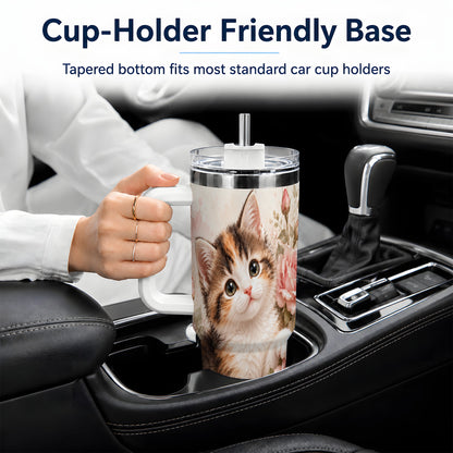 Calico Kitten Roses 40oz Tumbler for Cat Lovers