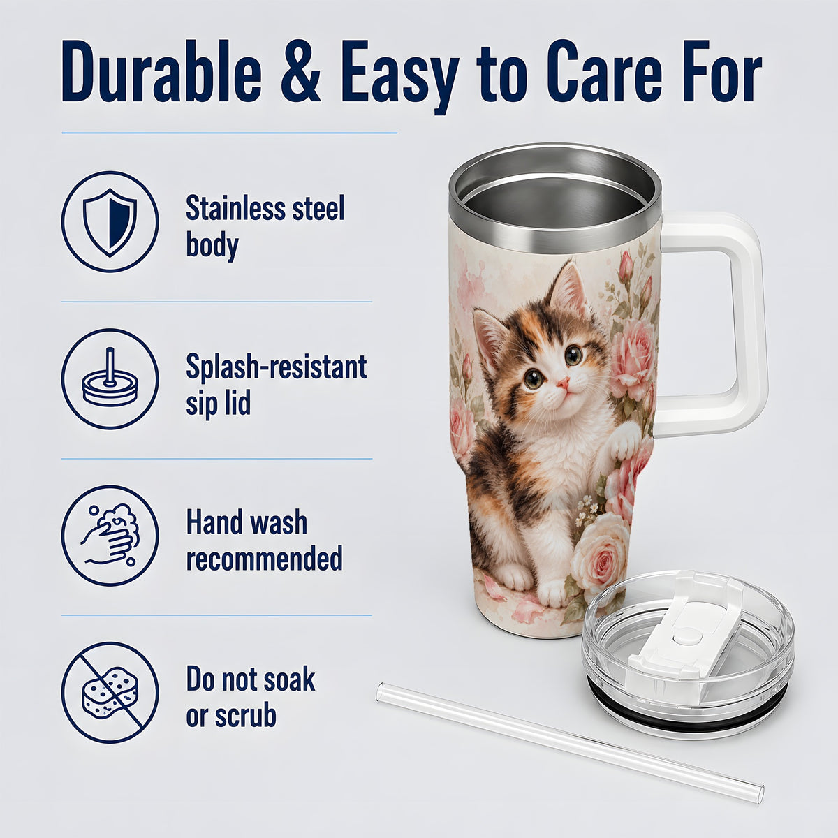 Calico Kitten Roses 40oz Tumbler for Cat Lovers