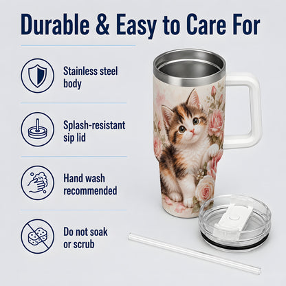 Calico Kitten Roses 40oz Tumbler for Cat Lovers