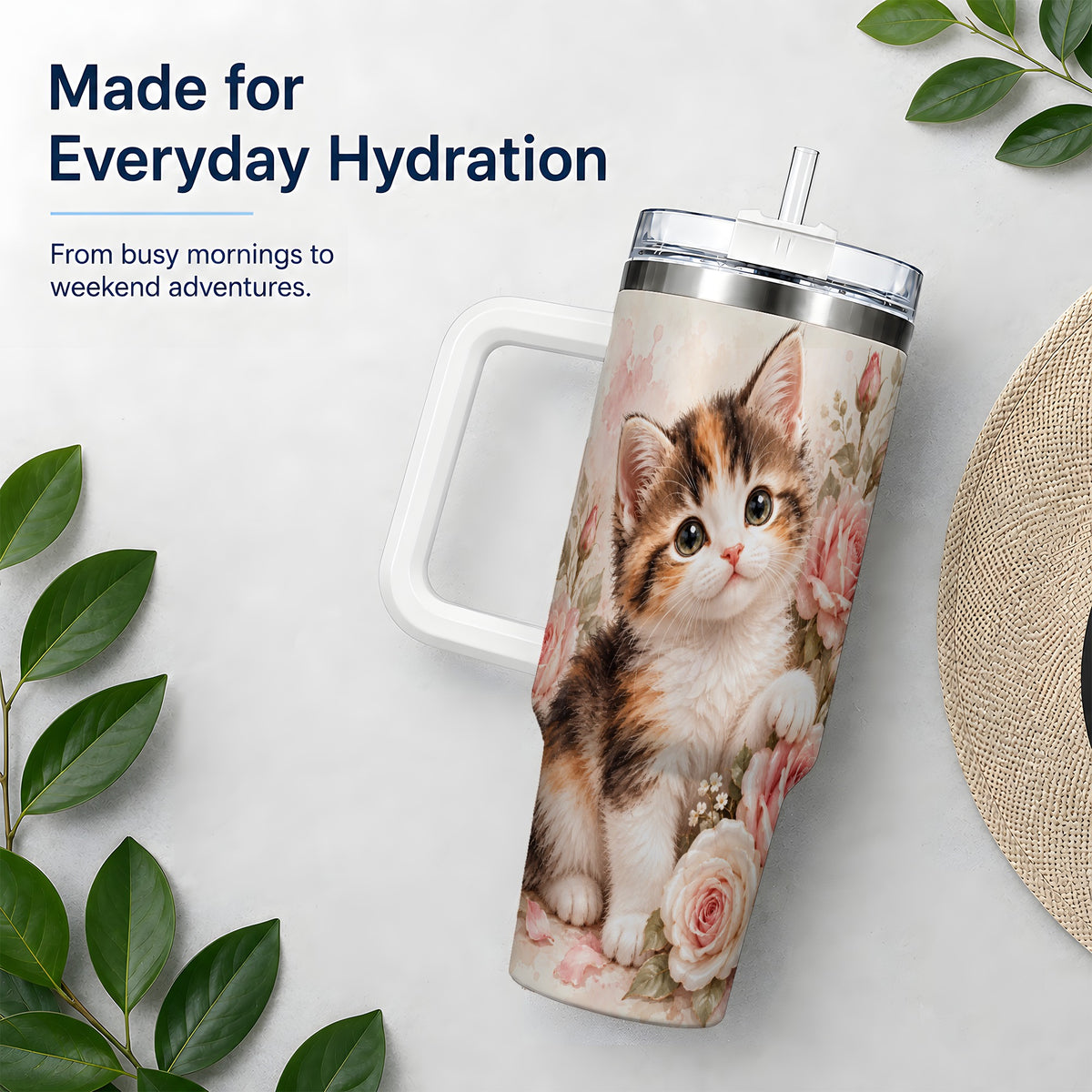 Calico Kitten Roses 40oz Tumbler for Cat Lovers