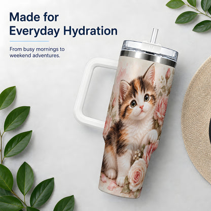 Calico Kitten Roses 40oz Tumbler for Cat Lovers