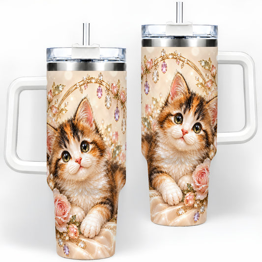Jewel-Inspired Calico Kitten 40oz Tumbler for Cat Lovers