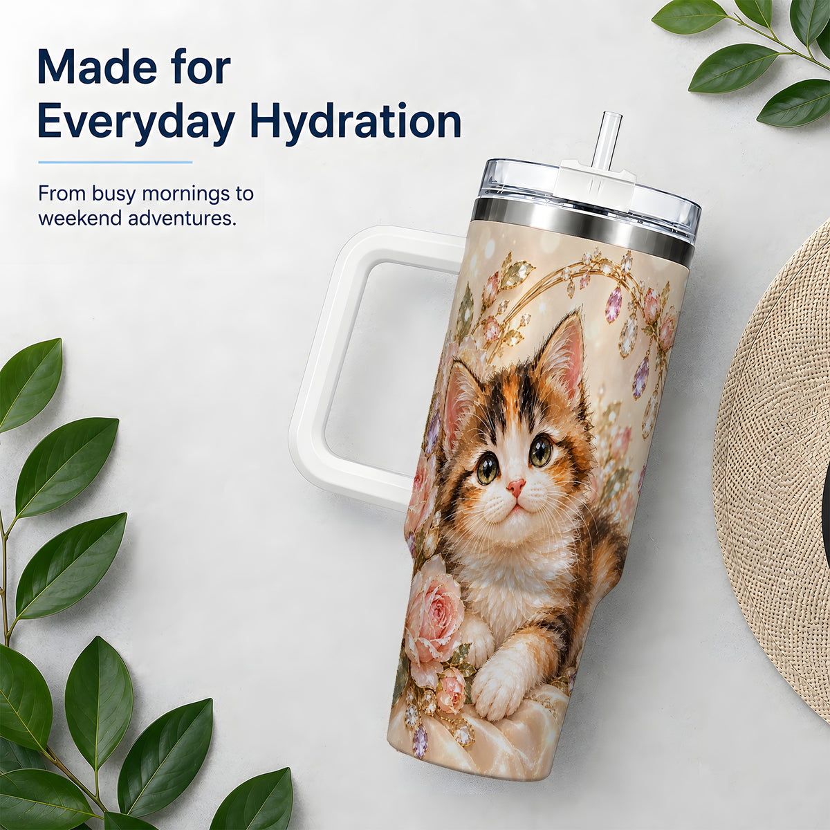 Jewel-Inspired Calico Kitten 40oz Tumbler for Cat Lovers